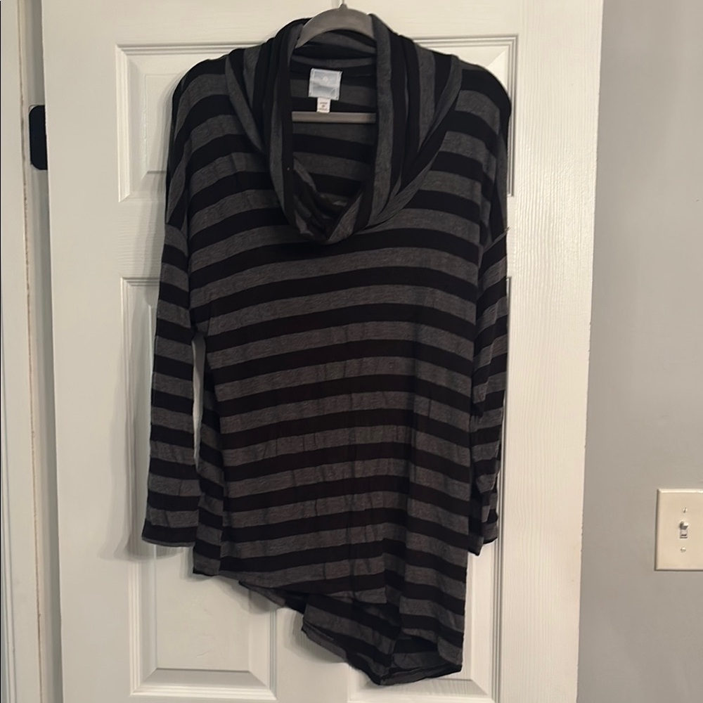 Sunday Black and Gray Striped Cowl Neck Sweater